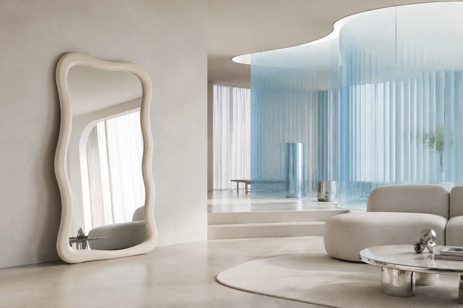 Wavy mirror in a modern studio