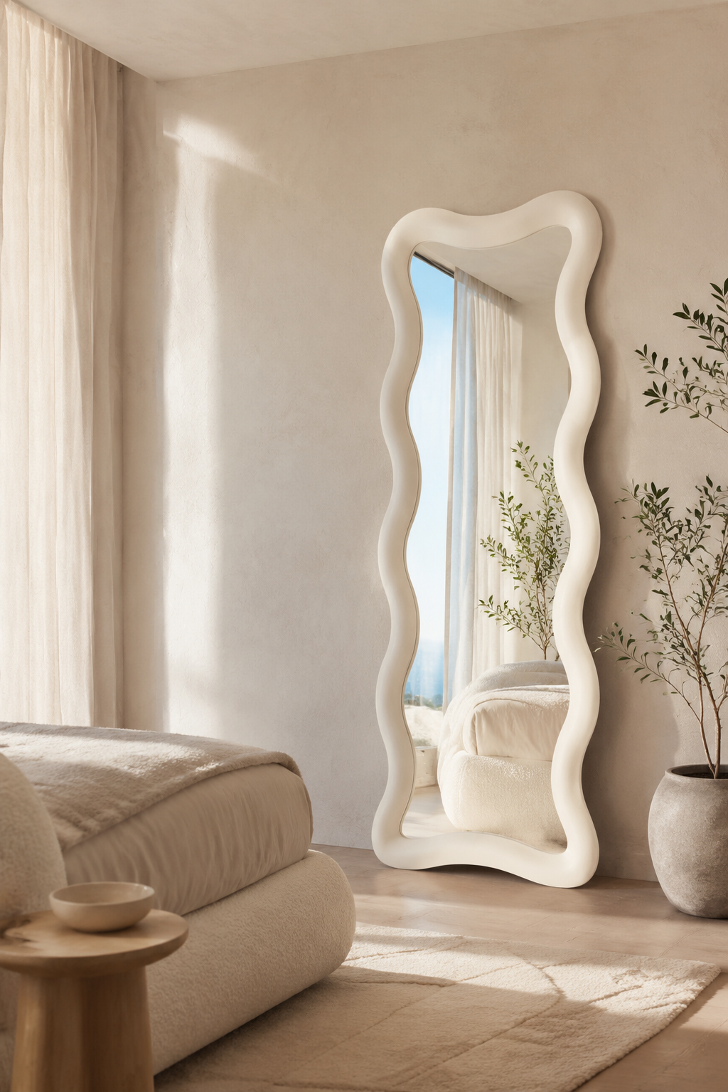 Ivory wavy full-length mirror