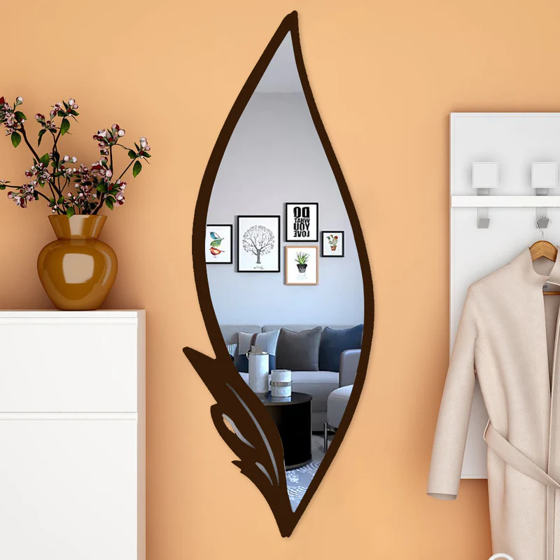Slender Big Leafs Vanity Mirror with Metallic Brown Finish Frame - Image 3