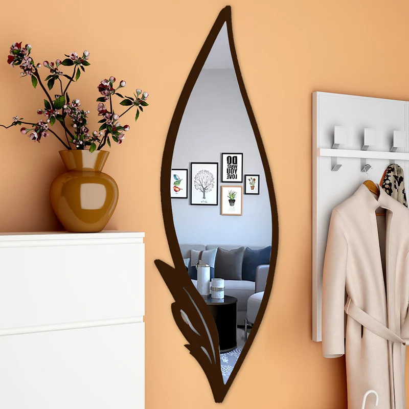 Slender Big Leafs Vanity Mirror with Metallic Brown Finish Frame - Image 2