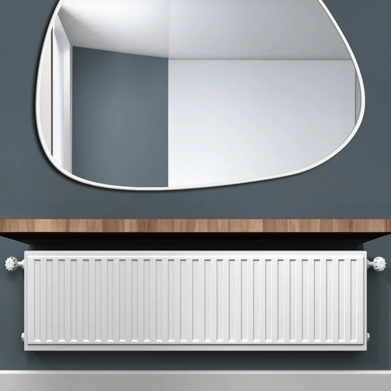 Modern Decorative Asymmetrical Bathroom Mirror with White Wooden Finish - Image 4