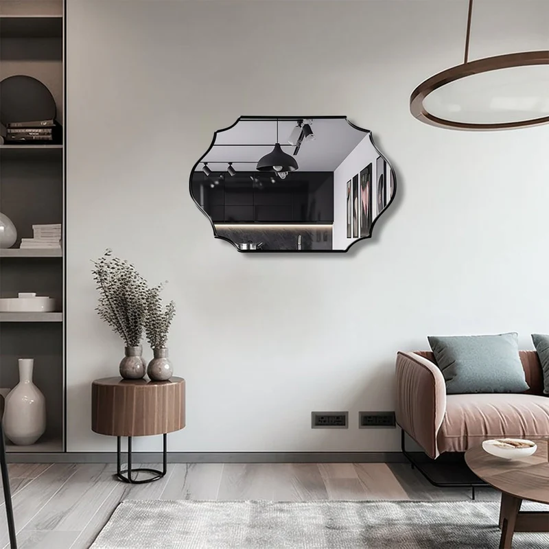 Elegant Irregular Quatrefoil Bathroom Decor Mirror with Black Wooden Finish - Image 5