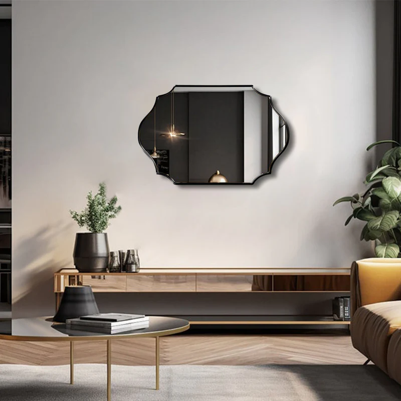 Elegant Irregular Quatrefoil Bathroom Decor Mirror with Black Wooden Finish - Image 4