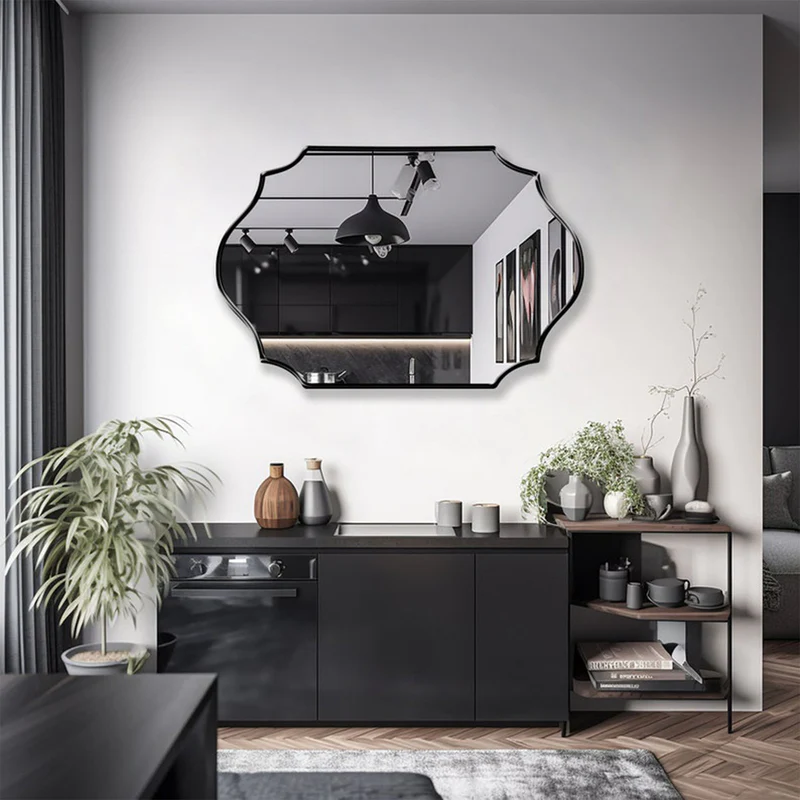 Elegant Irregular Quatrefoil Bathroom Decor Mirror with Black Wooden Finish - Image 3