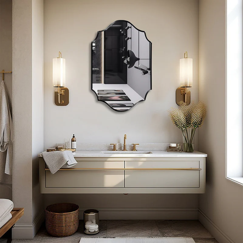 Elegant Irregular Quatrefoil Bathroom Decor Mirror with Black Wooden Finish - Image 2