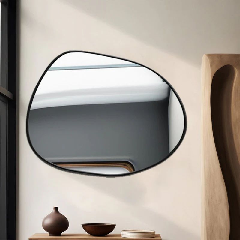 Modern Decorative Asymmetrical Bathroom Mirror with Black Wooden Finish - Image 2