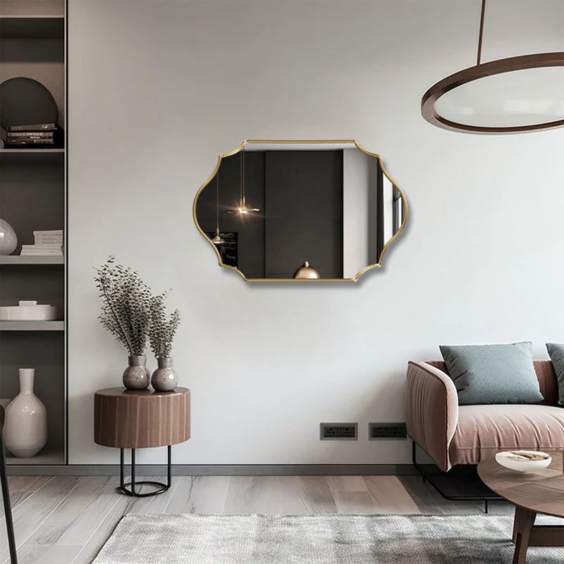 Elegant Irregular Quatrefoil Bathroom Decor Mirror with Golden Wooden Finish - Image 3