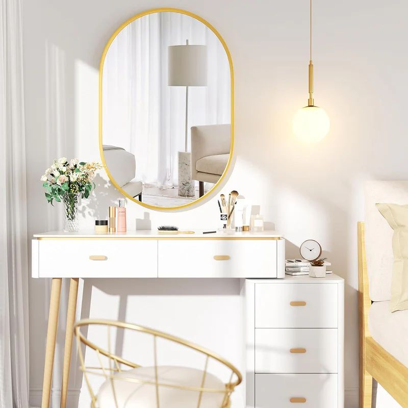 Elegant Oval Bathroom Mirror with Golden Frame - Image 2