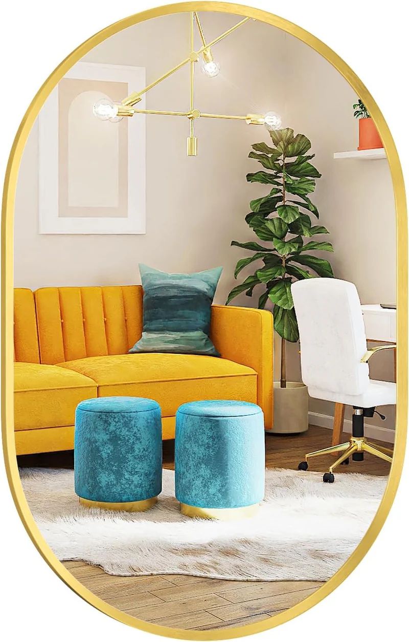 Elegant Oval Bathroom Mirror with Golden Frame - Image 3