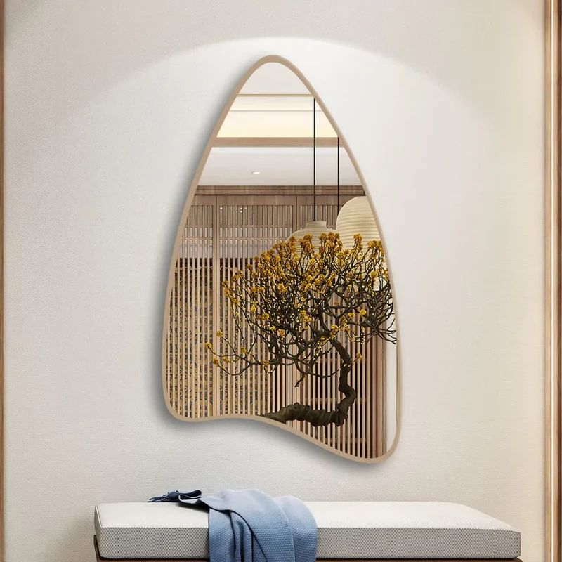 Modern Shield-Shaped Wall Mirror in Golden Frame - Image 3