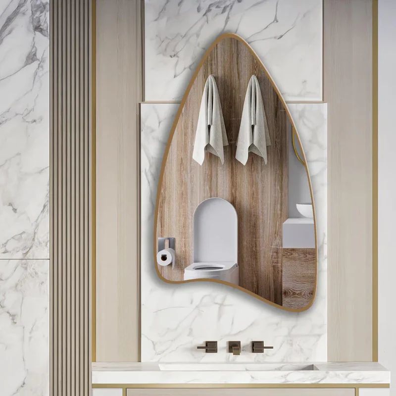 Modern Shield-Shaped Wall Mirror in Golden Frame - Image 2