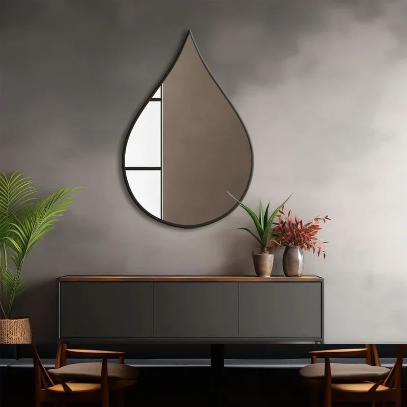 Teardrop Wall Mirror in Modern Black Frame - Image 2