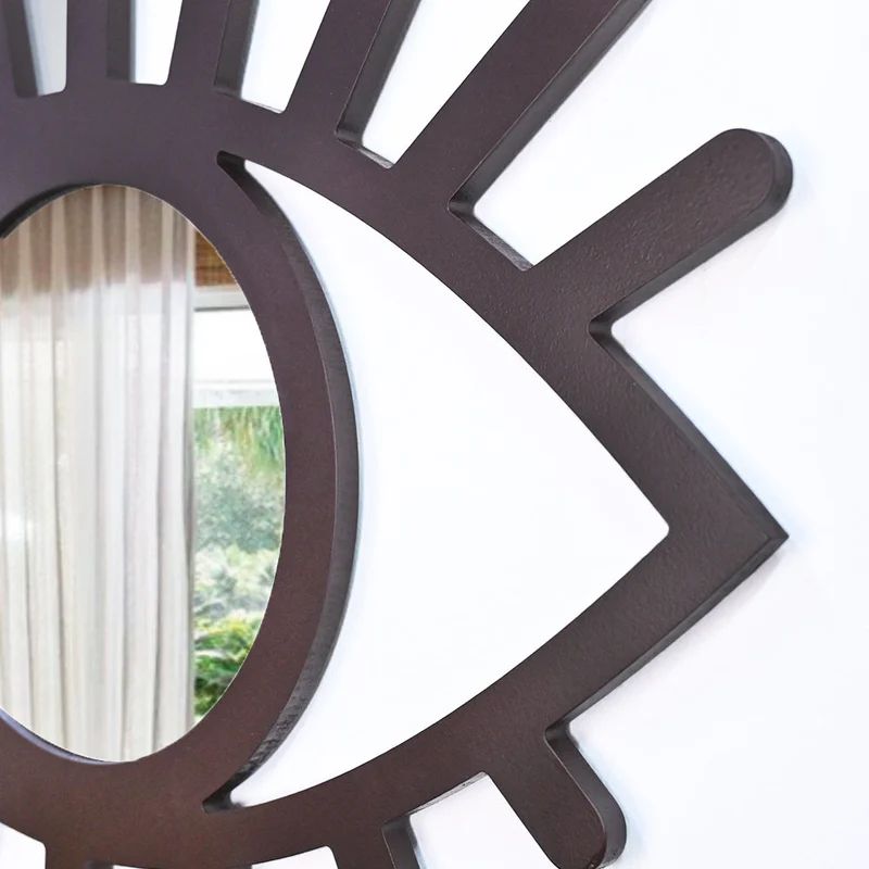 Evil Eye Shaped Crafted with Black Finish Wooden Mirror - Image 4