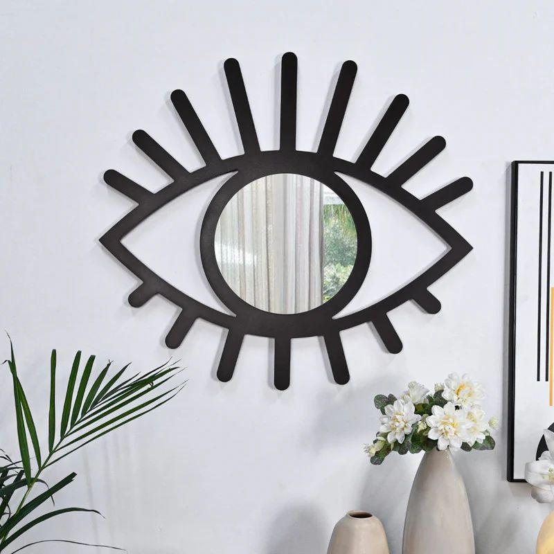 Evil Eye Shaped Crafted with Black Finish Wooden Mirror - Image 2