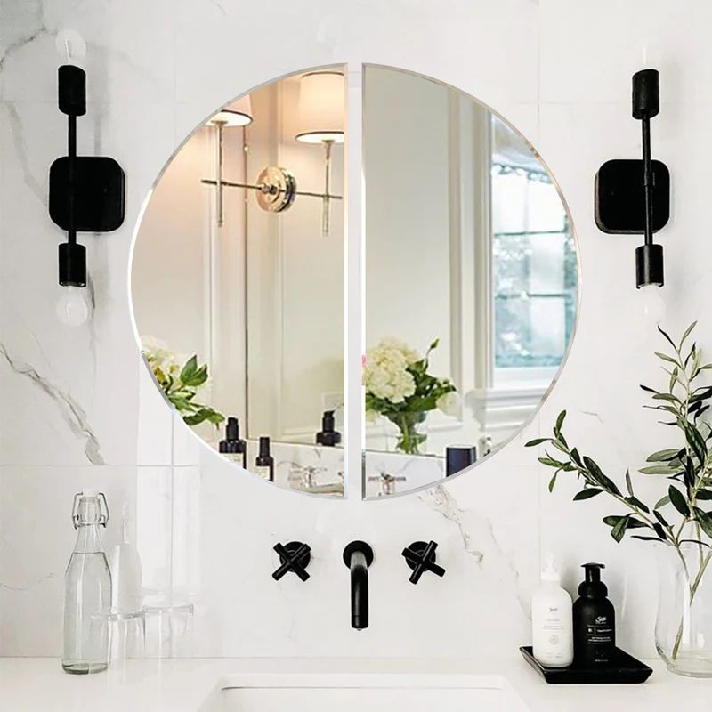 Scandinavian Frameless Beveled Modern Semi Circle Bathroom Mirror - Image 2