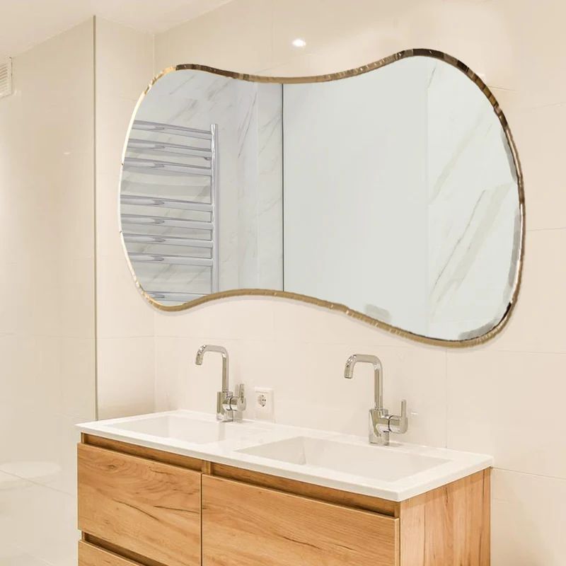 Scandinavian Frameless Beveled Asymmetrical Shape Bathroom Mirror - Image 2
