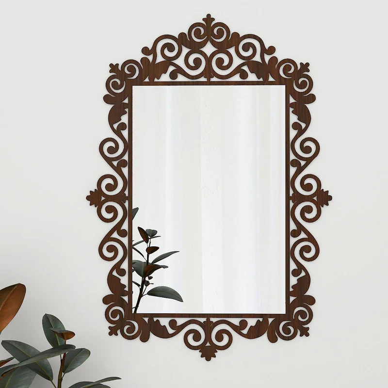 Beautiful Motif Style Mirror with Walnut Finish - Image 5