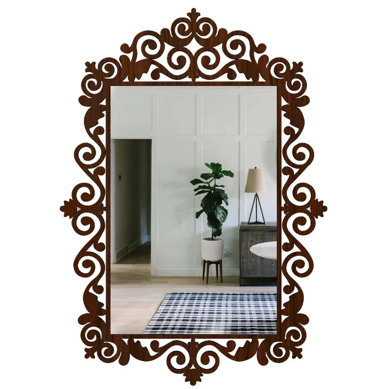 Beautiful Motif Style Mirror with Walnut Finish - Image 4