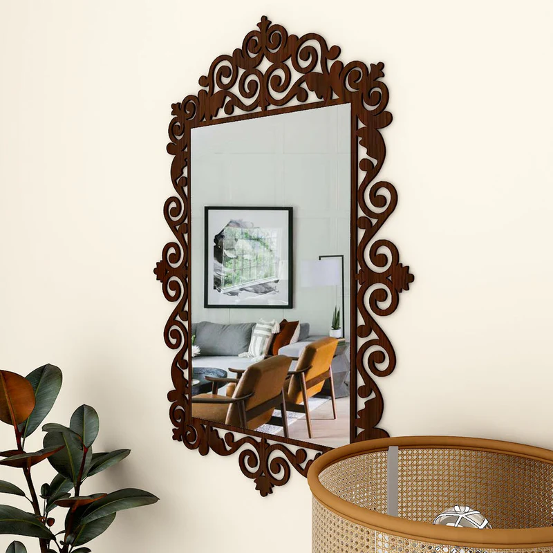 Beautiful Motif Style Mirror with Walnut Finish - Image 3