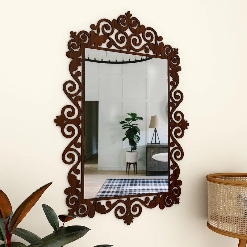 Beautiful Motif Style Mirror with Walnut Finish - Image 2