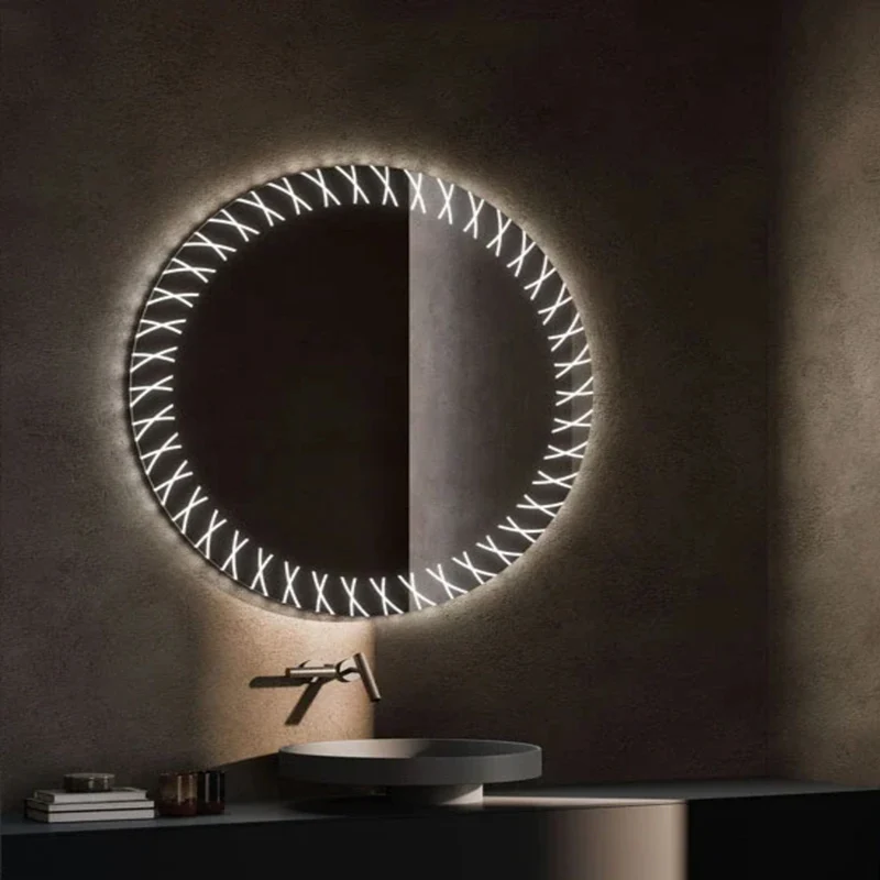 Cris Cross Designer Border Pattern LED Bathroom Mirror - Image 2