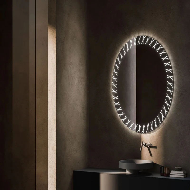 Cris Cross Designer Border Pattern LED Bathroom Mirror - Image 5