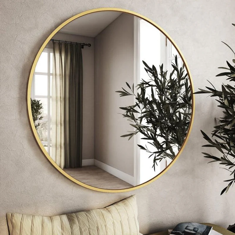 Elegant Circle Wall Mirror with Slim Golden Frame - Image 2