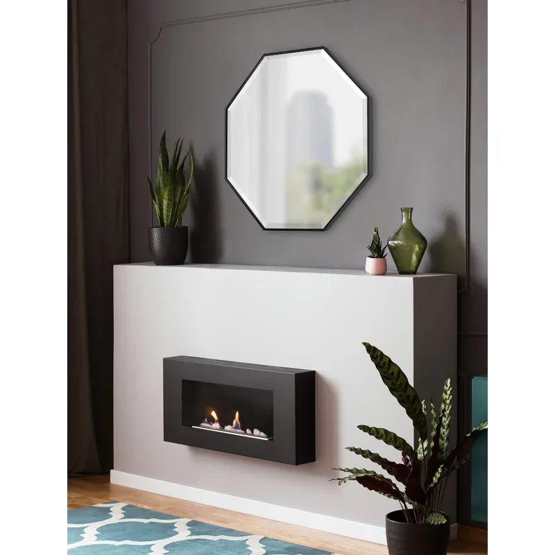 Minimalist Octagon Artistic Black Framed Metal Finish Bathroom Mirror - Image 4