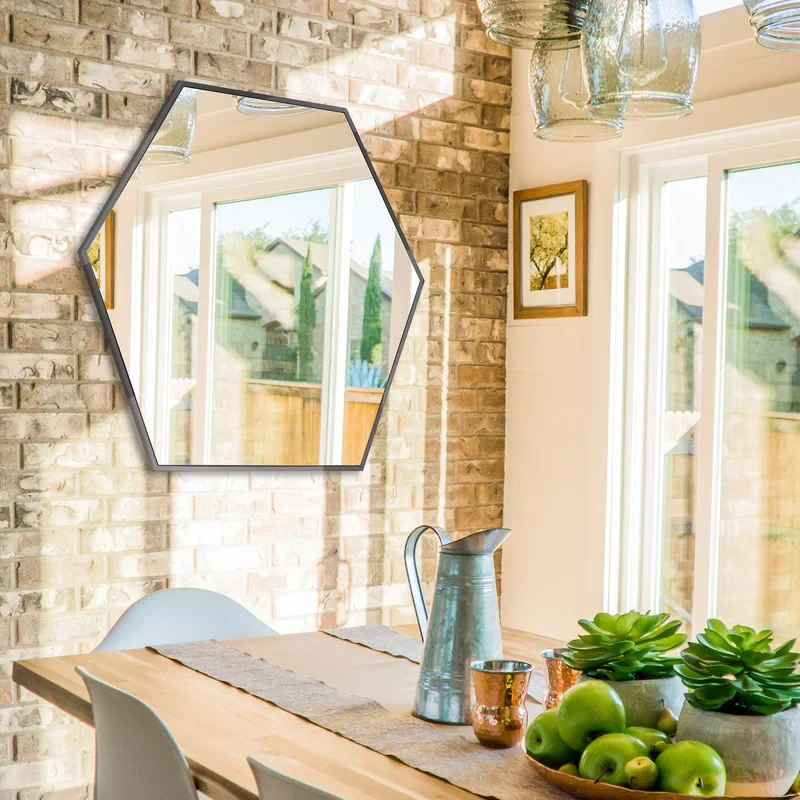Modern Hexagon Shape Black Wooden Wall Mirror - Image 4