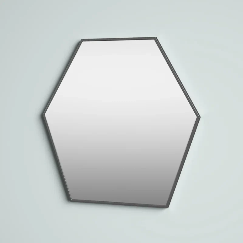 Modern Hexagon Shape Black Wooden Wall Mirror - Image 3