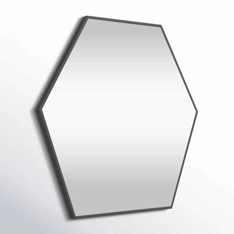 Modern Hexagon Shape Black Wooden Wall Mirror - Image 2
