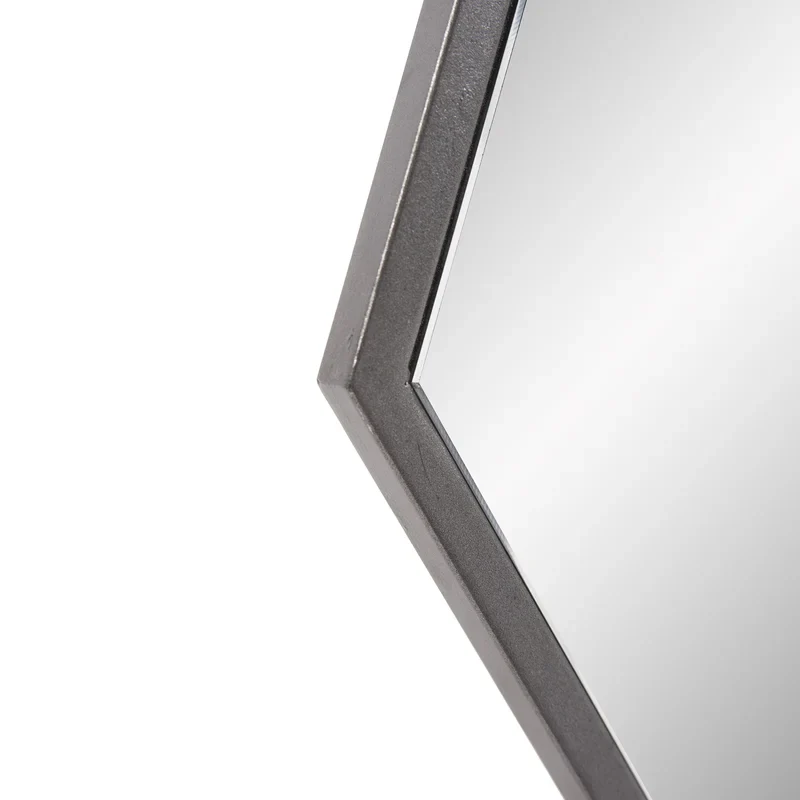Modern Hexagon Shape Black Wooden Wall Mirror - Image 6