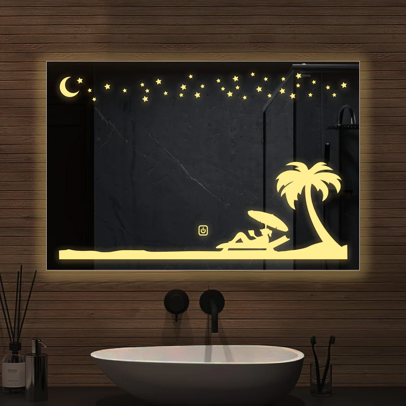 Rectangular Beautiful Beach Theme Based LED Bathroom Wall Mirror - Image 3