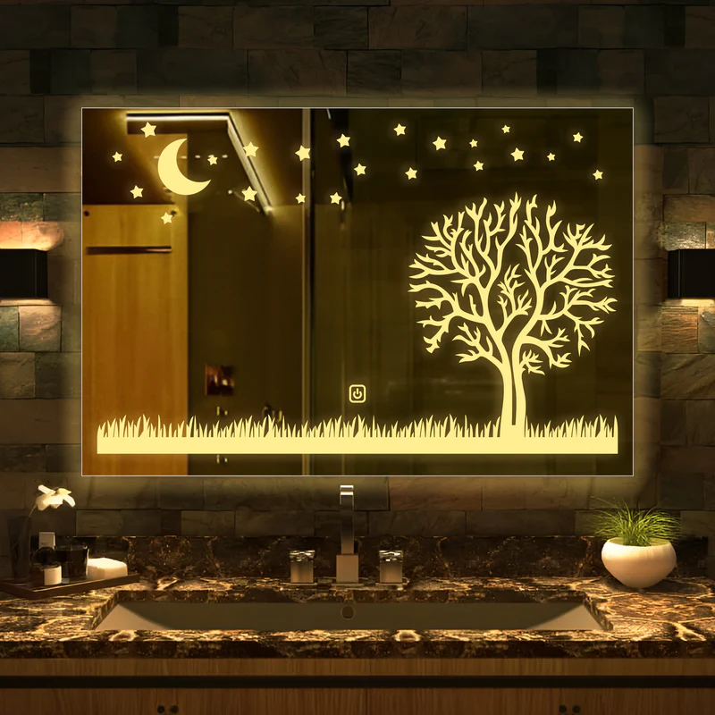 Rectangular Beautiful Moon Night Theme Based LED Bathroom Wall Mirror - Image 3