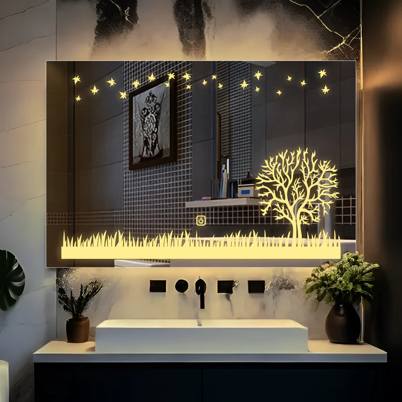 Rectangular Beautiful Theme Based Tree LED Bathroom Wall Mirror - Image 3