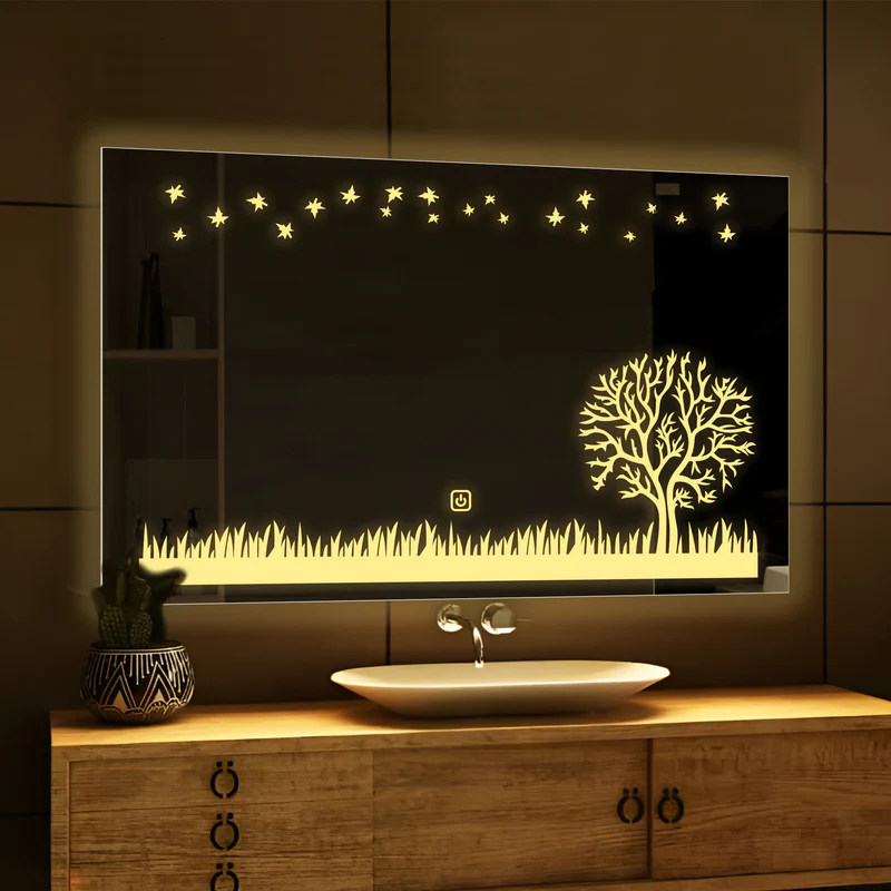 Rectangular Beautiful Theme Based Tree LED Bathroom Wall Mirror - Image 2