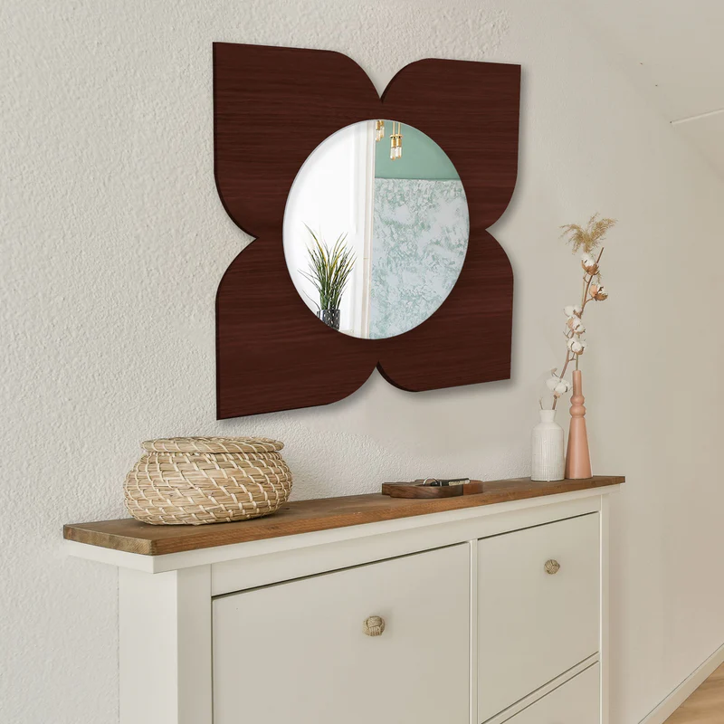 Beautiful Floral Flower Design Art Wooden Wall Mirror - Image 2
