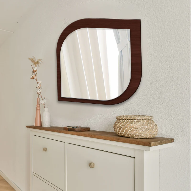 Beautiful Leaf Shape Design Decorative Wooden Wall Mirror - Image 2
