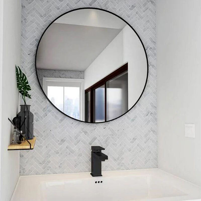 Black Bordered Minimalist Round Wall Mirror - Image 3