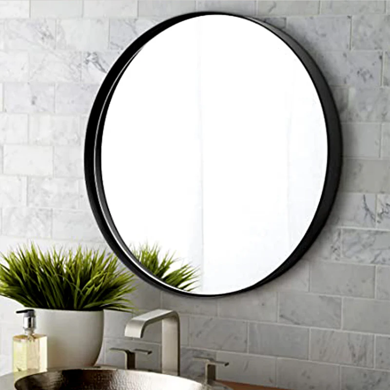 Black Bordered Minimalist Round Wall Mirror - Image 4
