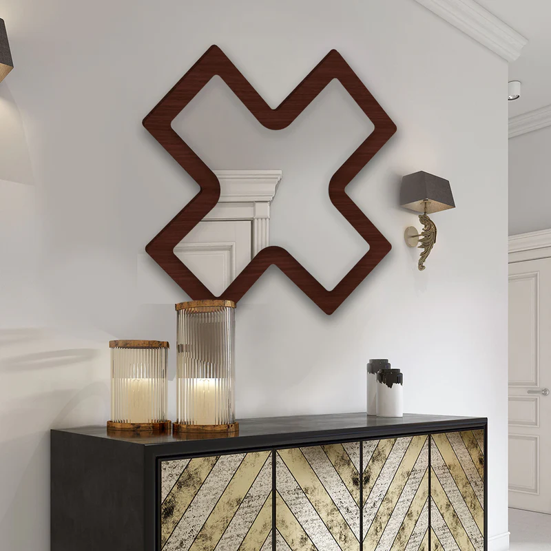 Brown Cross Shape Decoration Item Wooden Wall Mirror - Image 2