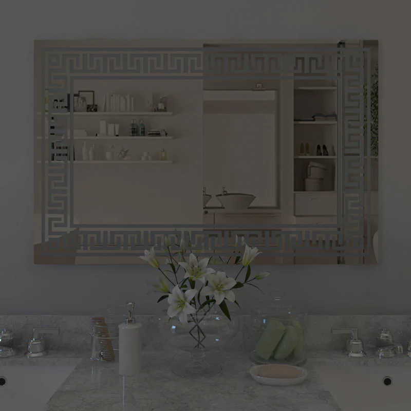Designer Greek Key Motif LED Rectangular Bathroom Mirror - Image 3