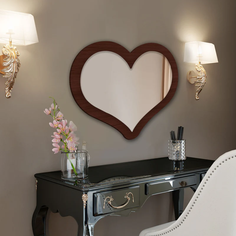 Modern Designer Heart Shape Decorative Wooden Wall Mirror - Image 2