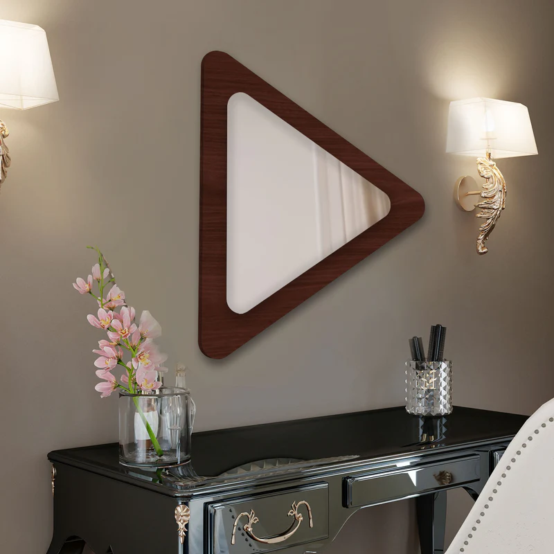 Modern Triangle Shaped Decorative Wooden Wall Mirror - Image 2