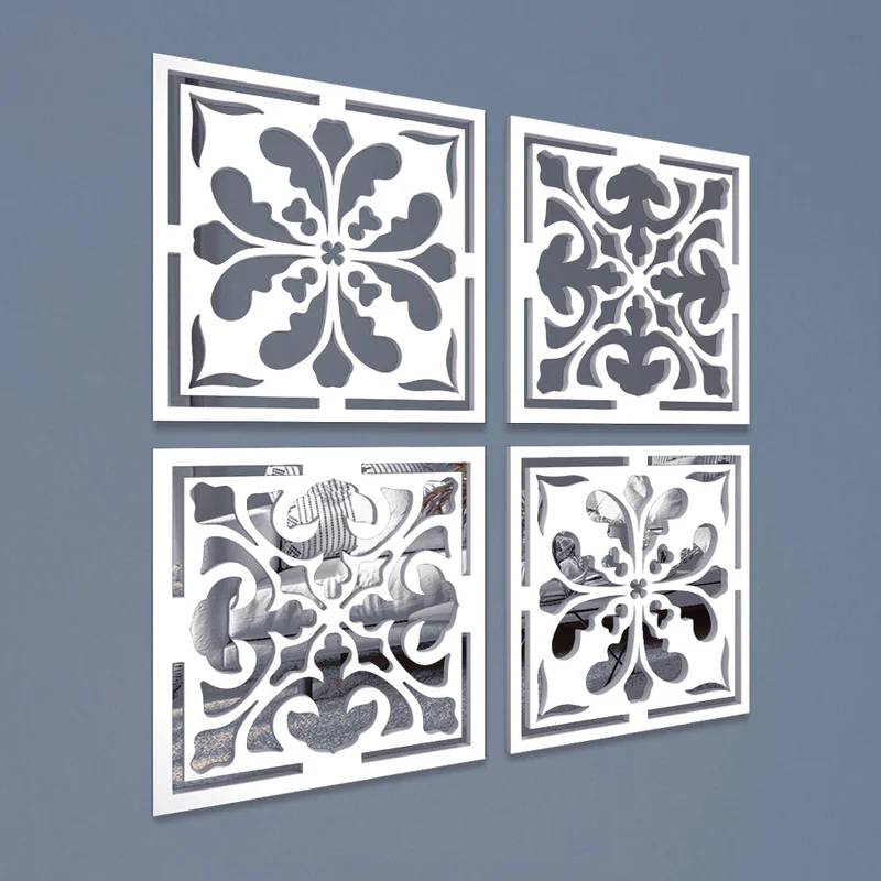 Traditional Enchanting Floral Mirror Wall Art Set of Four - Image 2