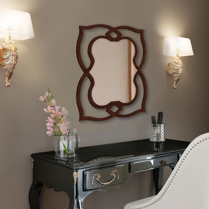 Unique Mirror Shapes Brown Wooden Wall Mirror - Image 2